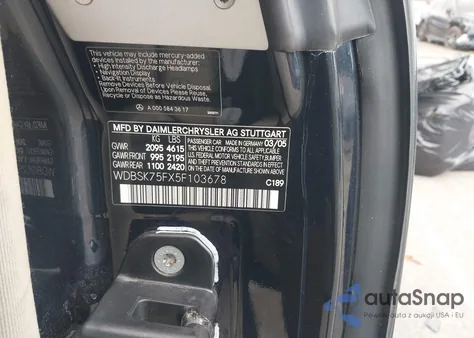 2005 Mercedes-Benz Sl 500 из США, поврежденный, VIN WDBSK75FX5F103678